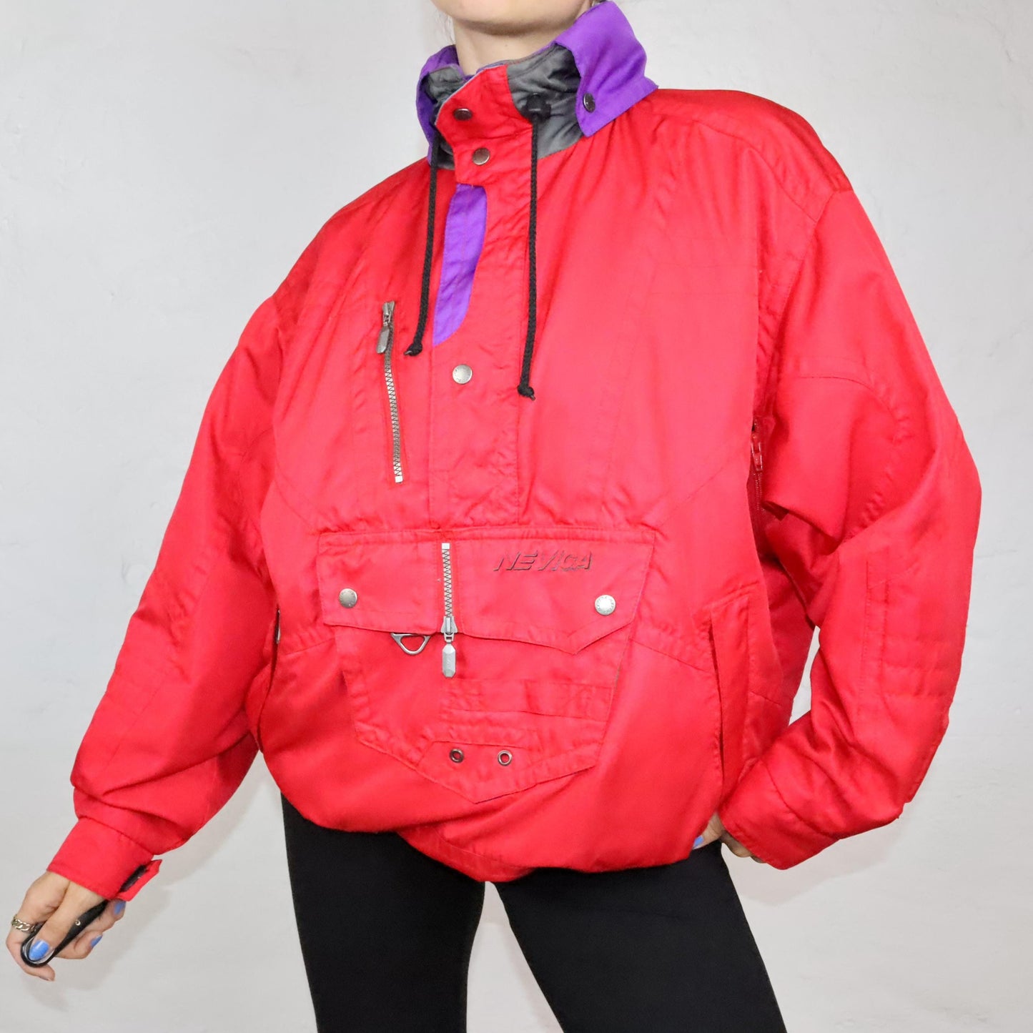 Vintage 80s 90s NEVICA windbreaker rain jacket stand-up collar overcoat ski red M