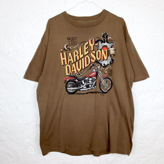 Vintage 80er 90er Rare HARLEY DAVIDSON 3D Emblem 1991 T-Shirt kurzarm braun Print single stiched XL