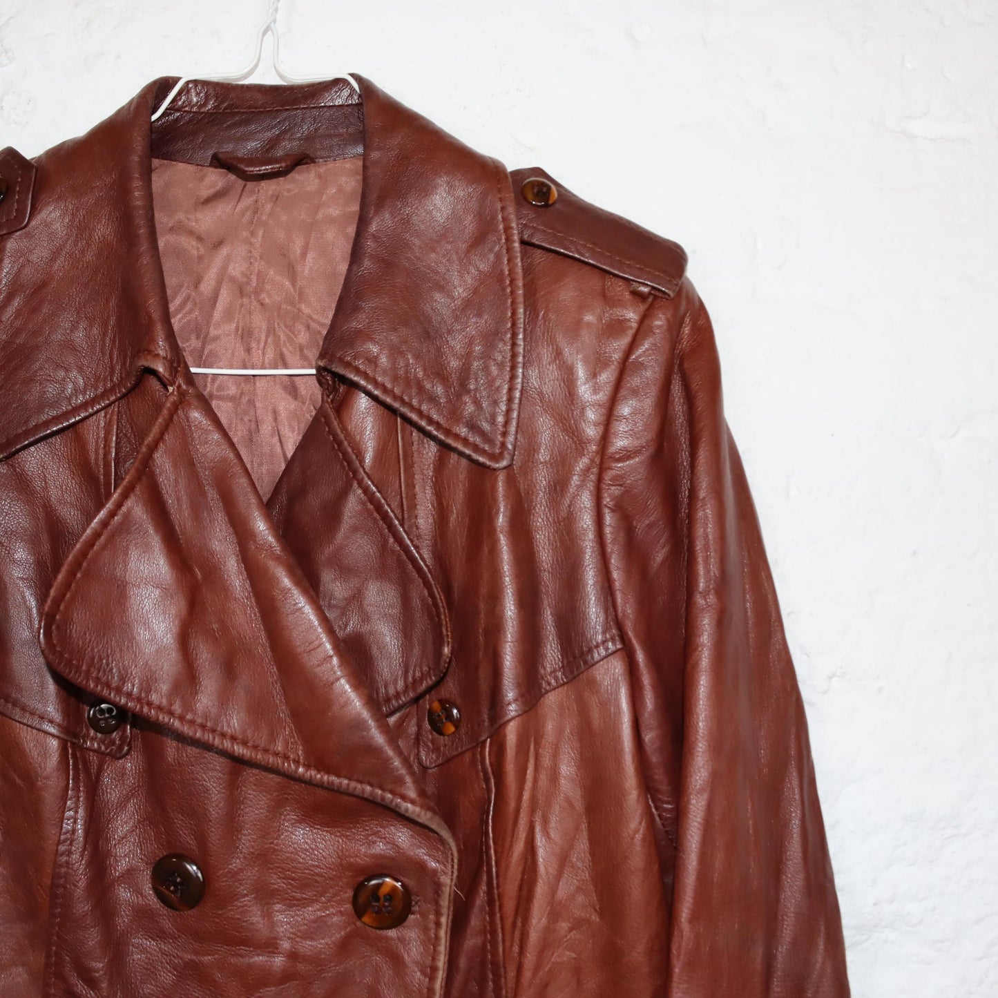Vintage 80s 90s TIMAF leather coat soft leather pointed collar brown double row buttons M