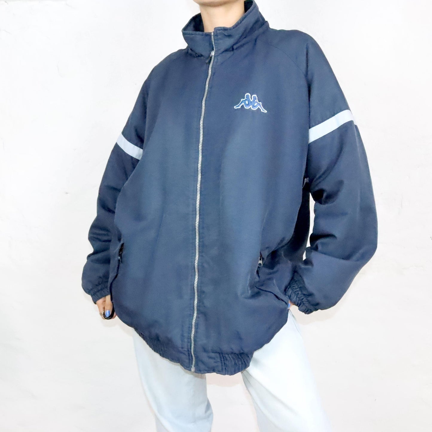 Vintage 80s 90s KAPPA jacket lightly lined stand-up collar dark blue 3XL
