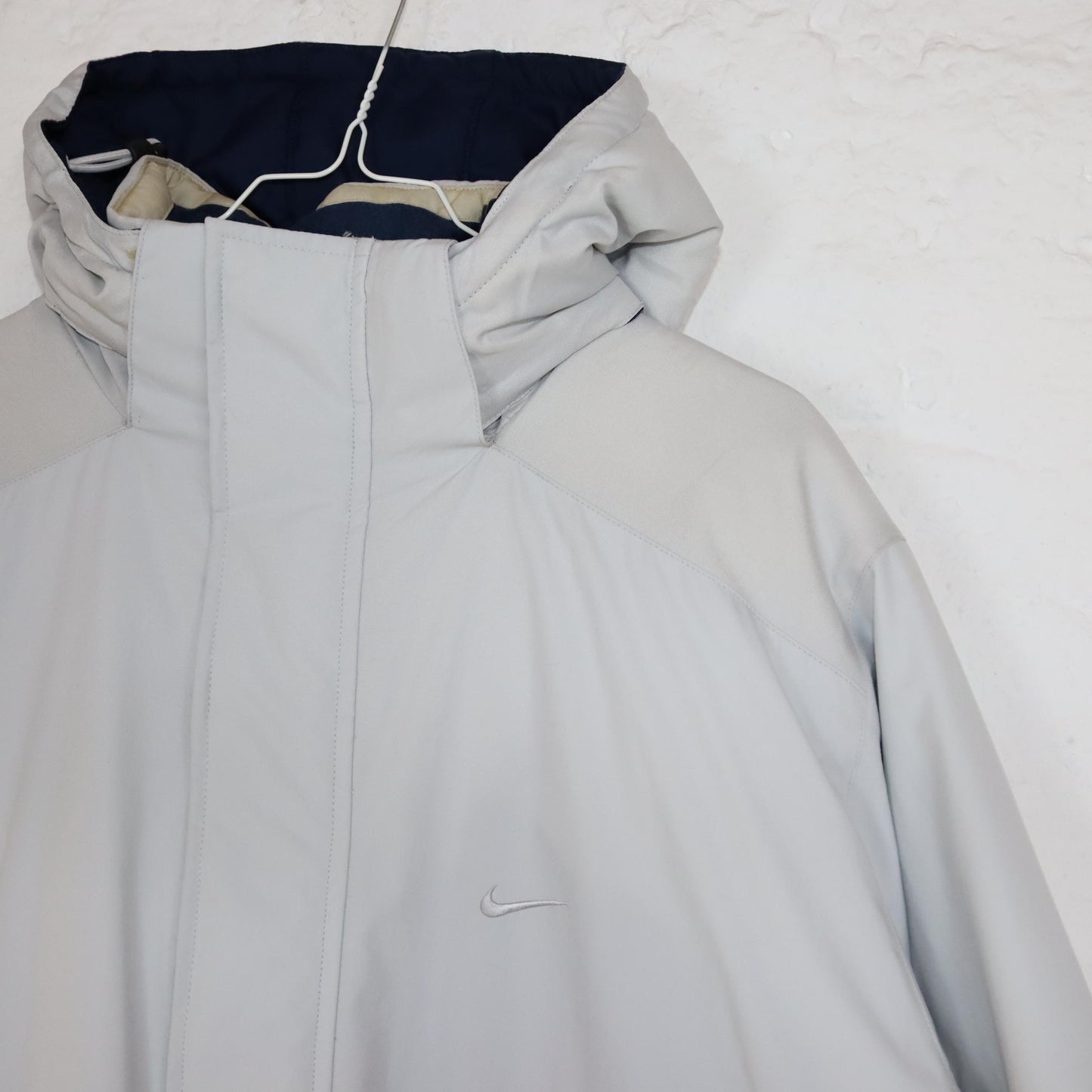 Vintage 90s 00s Y2k NIKE Parka Coat Jacket Lined with Hood Light Grey M