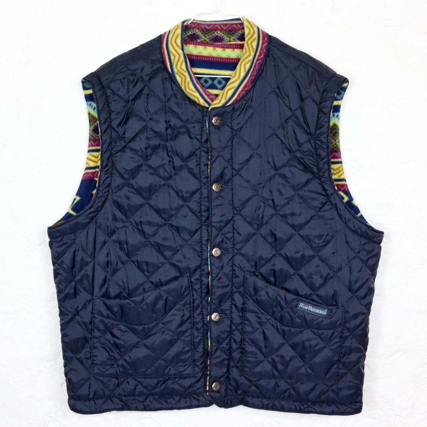 Vintage 80er 90er ROY ROGERS Wendeweste Weste Fleece leicht gefüttert crazy pattern bunt XL