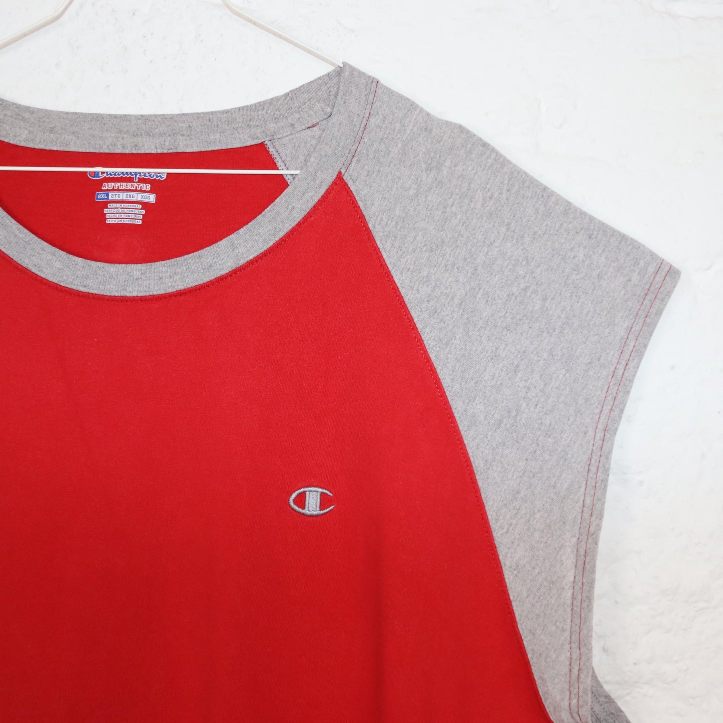 Vintage 80s 90s CHAMPION tank top short sleeve grey red XXL