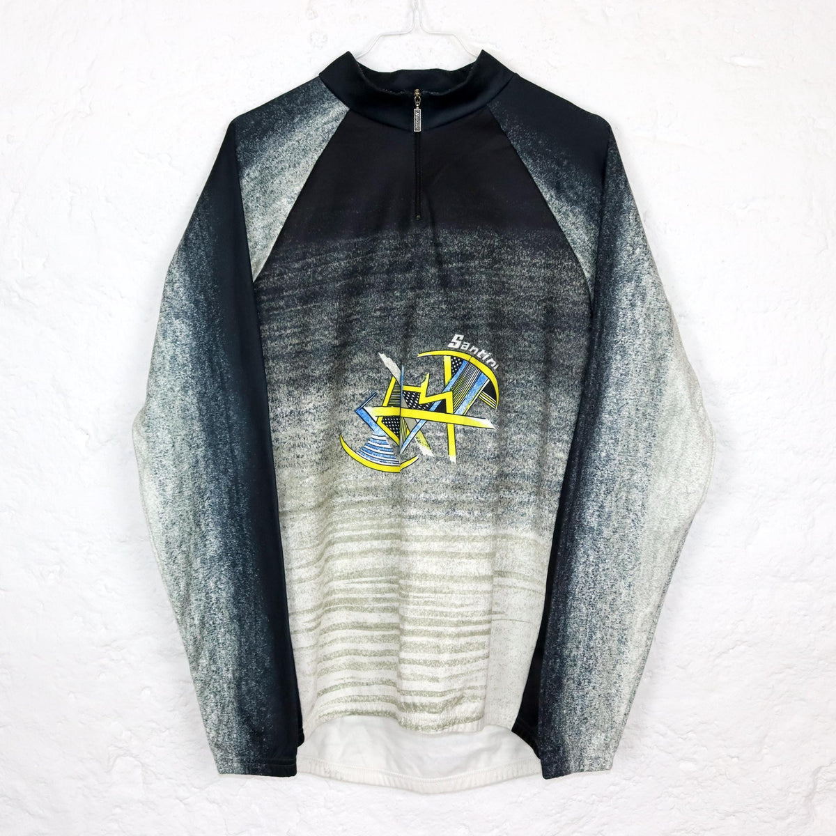 Vintage 80s 90s SMS SANTINI cycling jersey long sleeve inside fleece crazy pattern XL