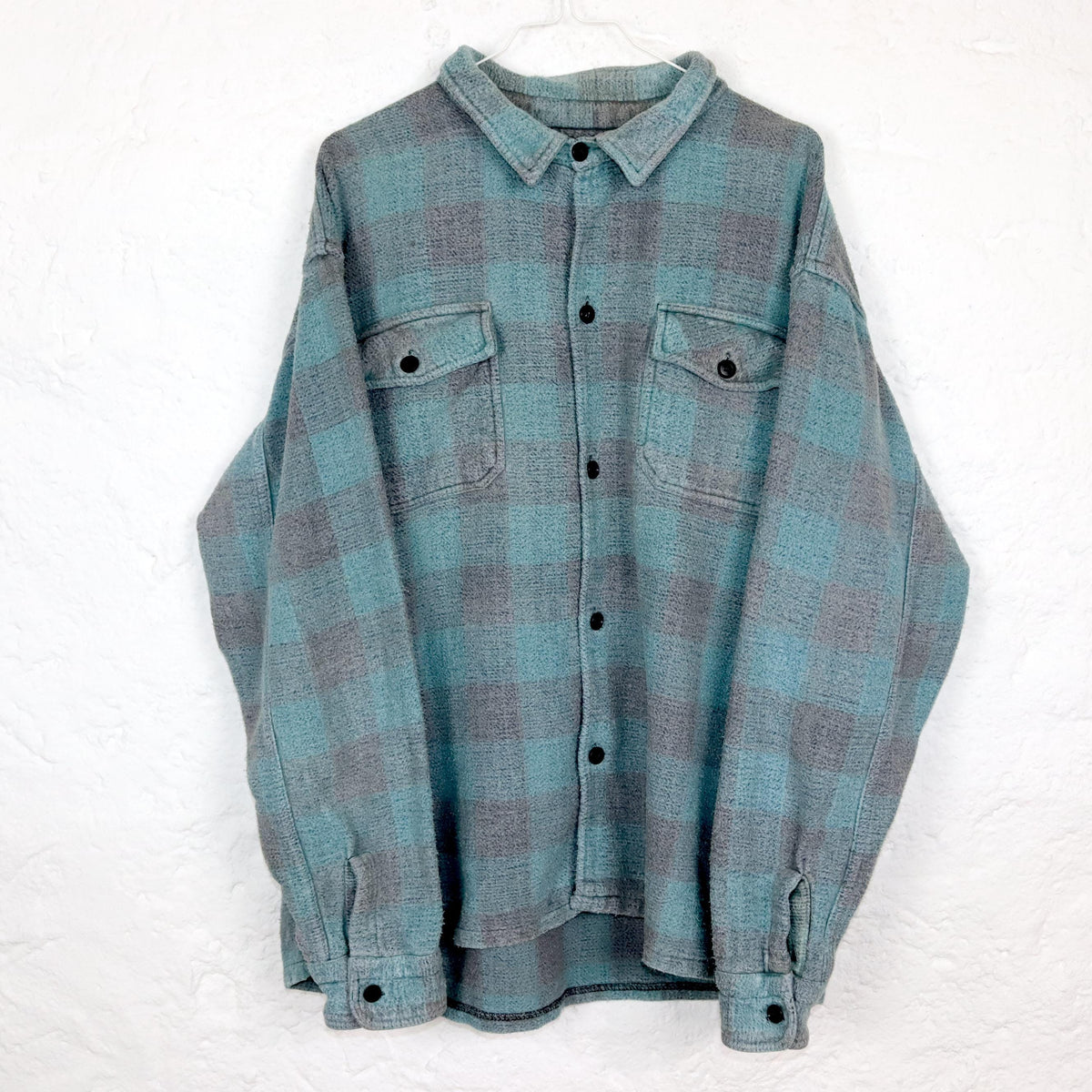 Vintage 80er 90er Flanellhemd lanaram grau hellblau XXL