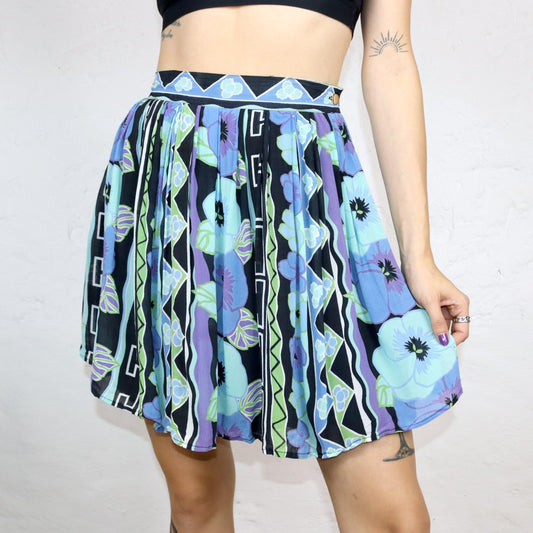 Vintage 80er 90er GOGGLES Bundfaltenrock Rock crazy pattern bunt S