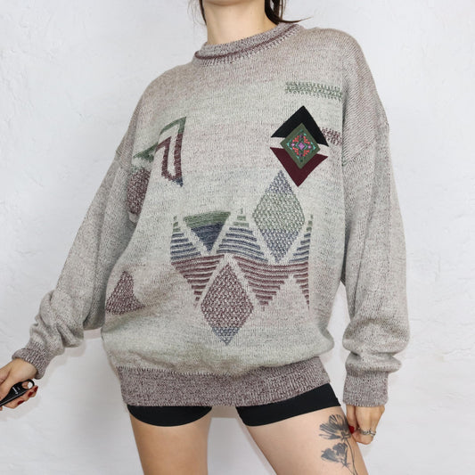 Vintage 80er 90er ANGELO LITSICO Strickpullover Pullover Wolle gemustert beige XL