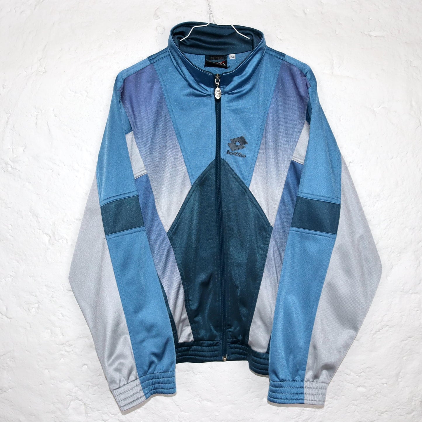 Vintage 80s 90s LOTTO tracksuit jacket stand-up collar blue grey M
