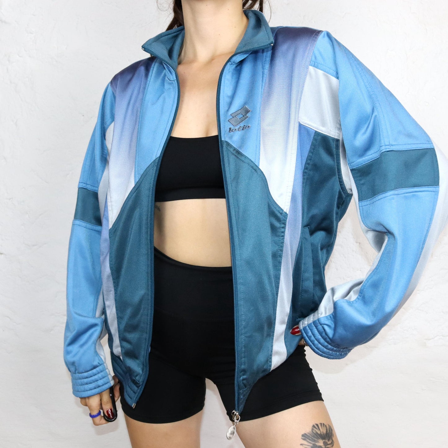 Vintage 80s 90s LOTTO tracksuit jacket stand-up collar blue grey M