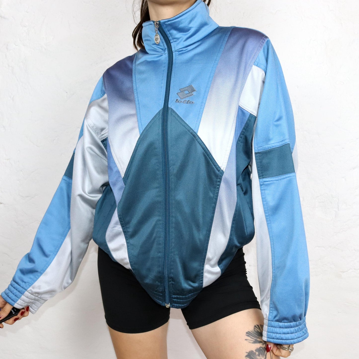 Vintage 80s 90s LOTTO tracksuit jacket stand-up collar blue grey M