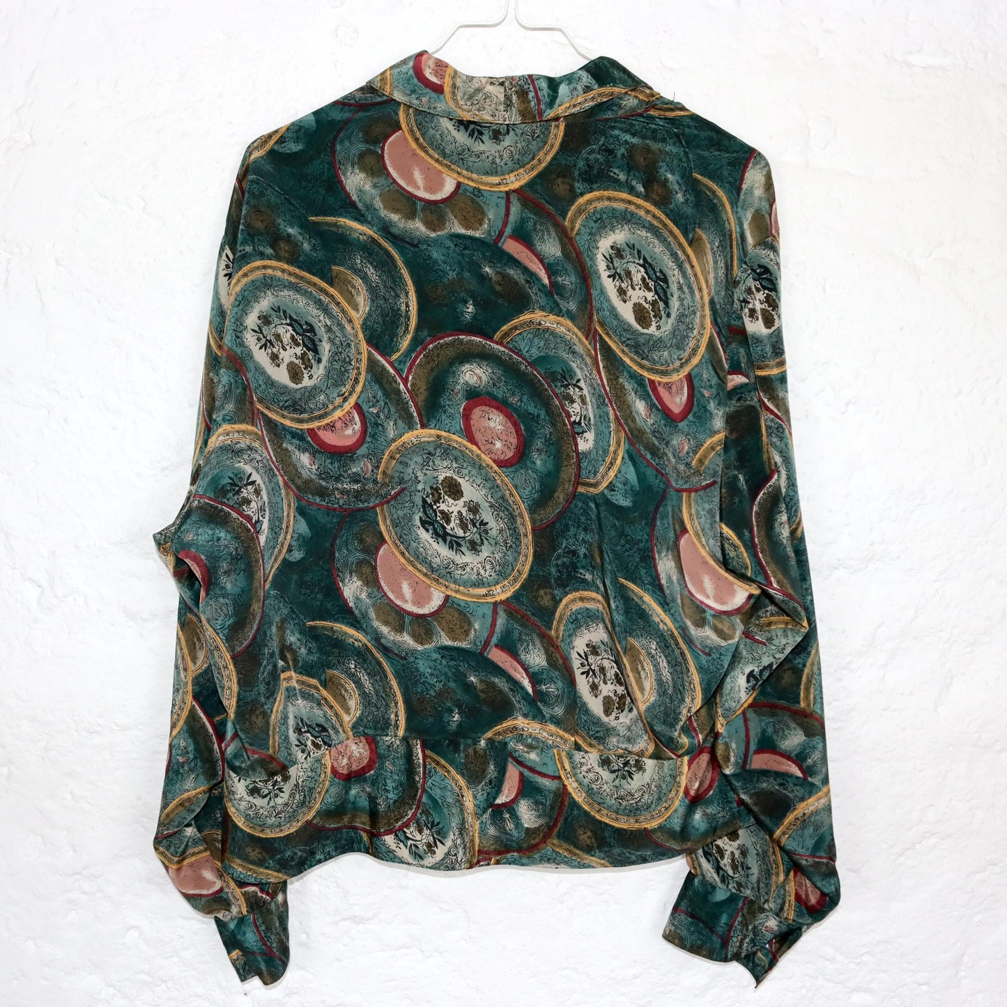 Vintage 80s 90s LADY LUISA blouse long sleeve crazy pattern dark green L