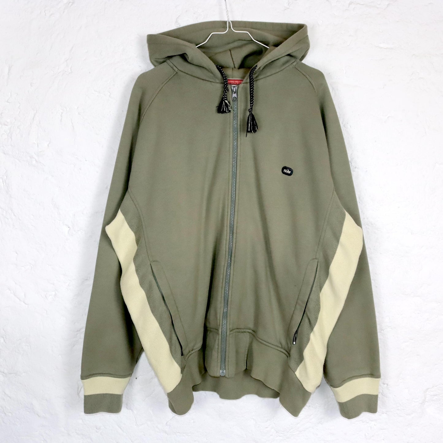 Vintage 80er 90er NIKE Zip Hoodie Jacke Kapuze beige dick Strickeinsatz L