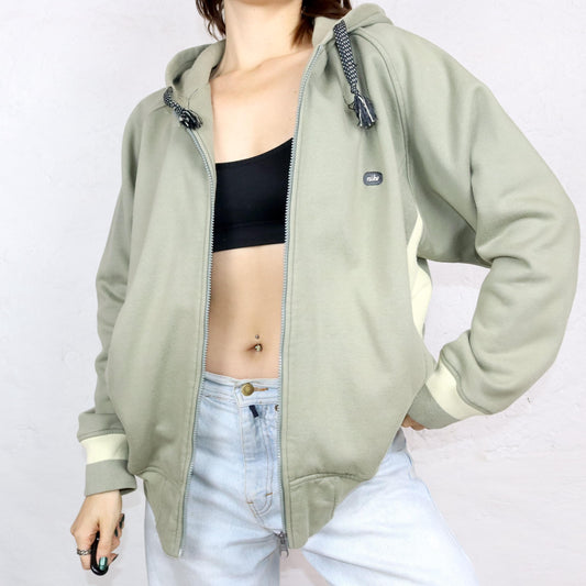 Vintage 80er 90er NIKE Zip Hoodie Jacke Kapuze beige dick Strickeinsatz L