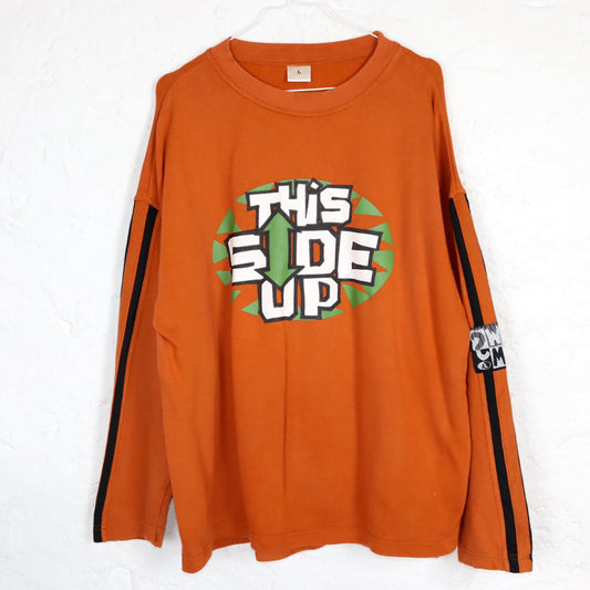 Vintage 80er 90er Sweatshirt Pullover This side up Print orange L