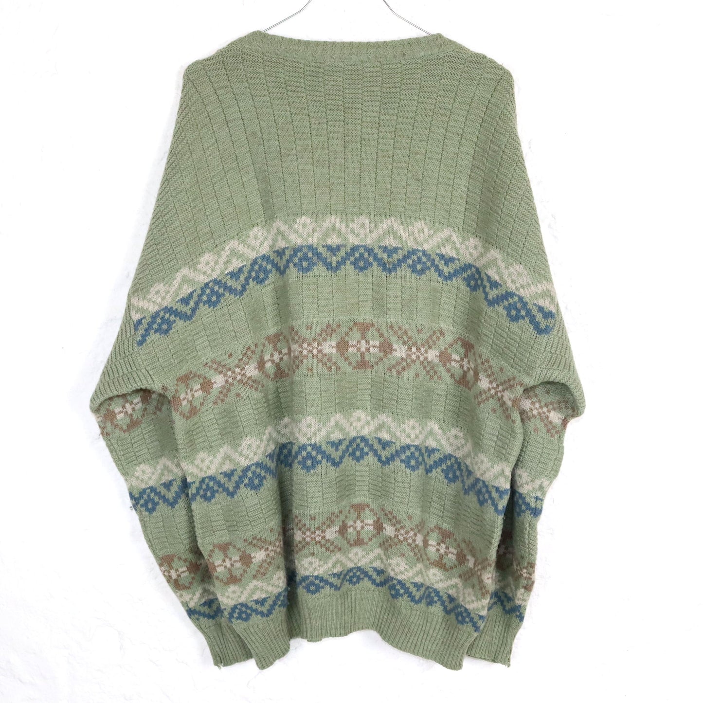 Vintage 80er 90er OSIALDO ZALO Wollpullover Pullover Wolle gemustert Pastell mintgrün XL