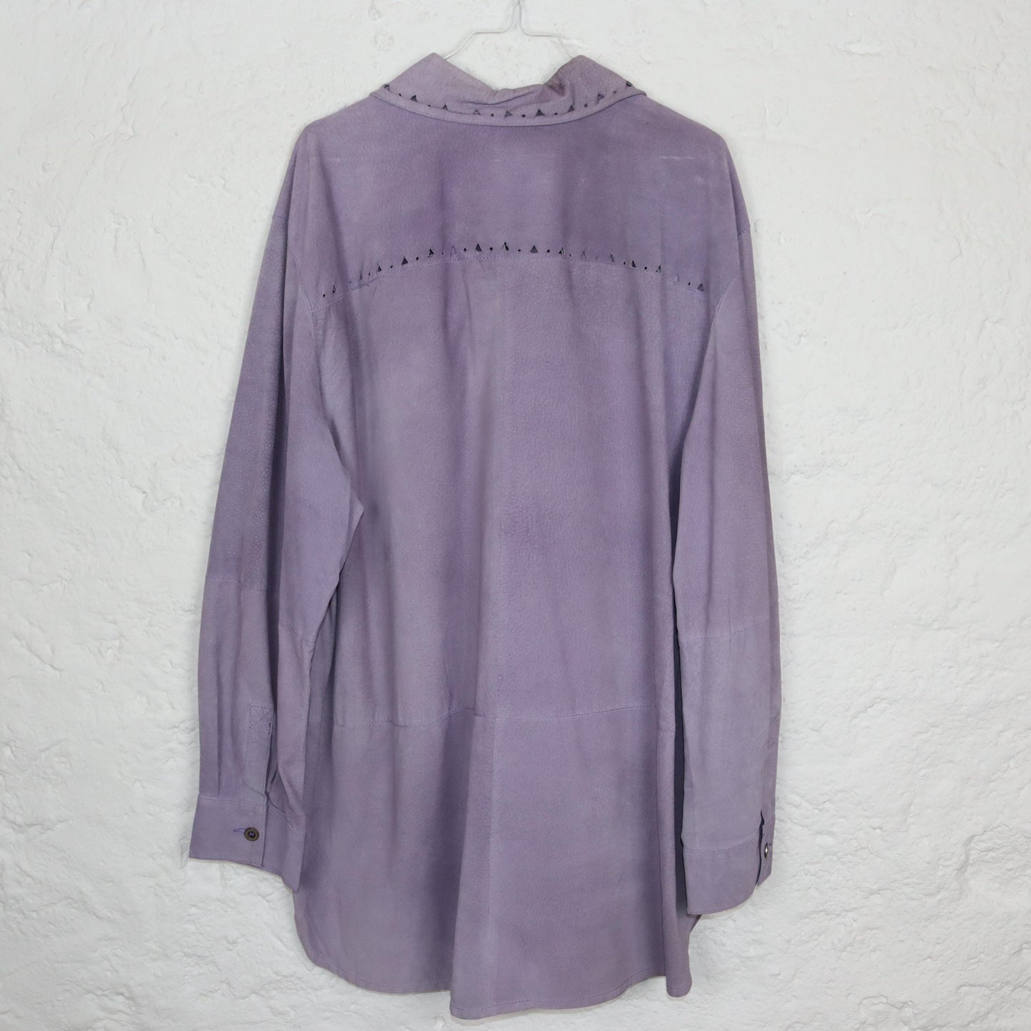 Vintage 80er 90er Ledermantel Lederhemd Flieder Knopfleiste Leder langarm dünn L
