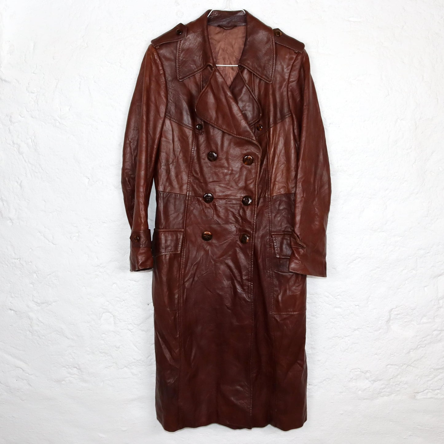 Vintage 80s 90s TIMAF leather coat soft leather pointed collar brown double row buttons M