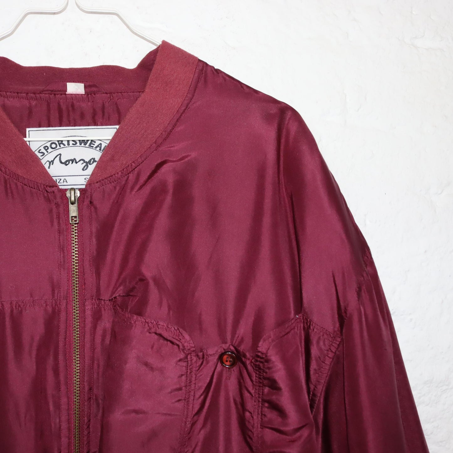 Vintage 80s 90s MONZA silk blouson jacket silk shoulder pads wine red L