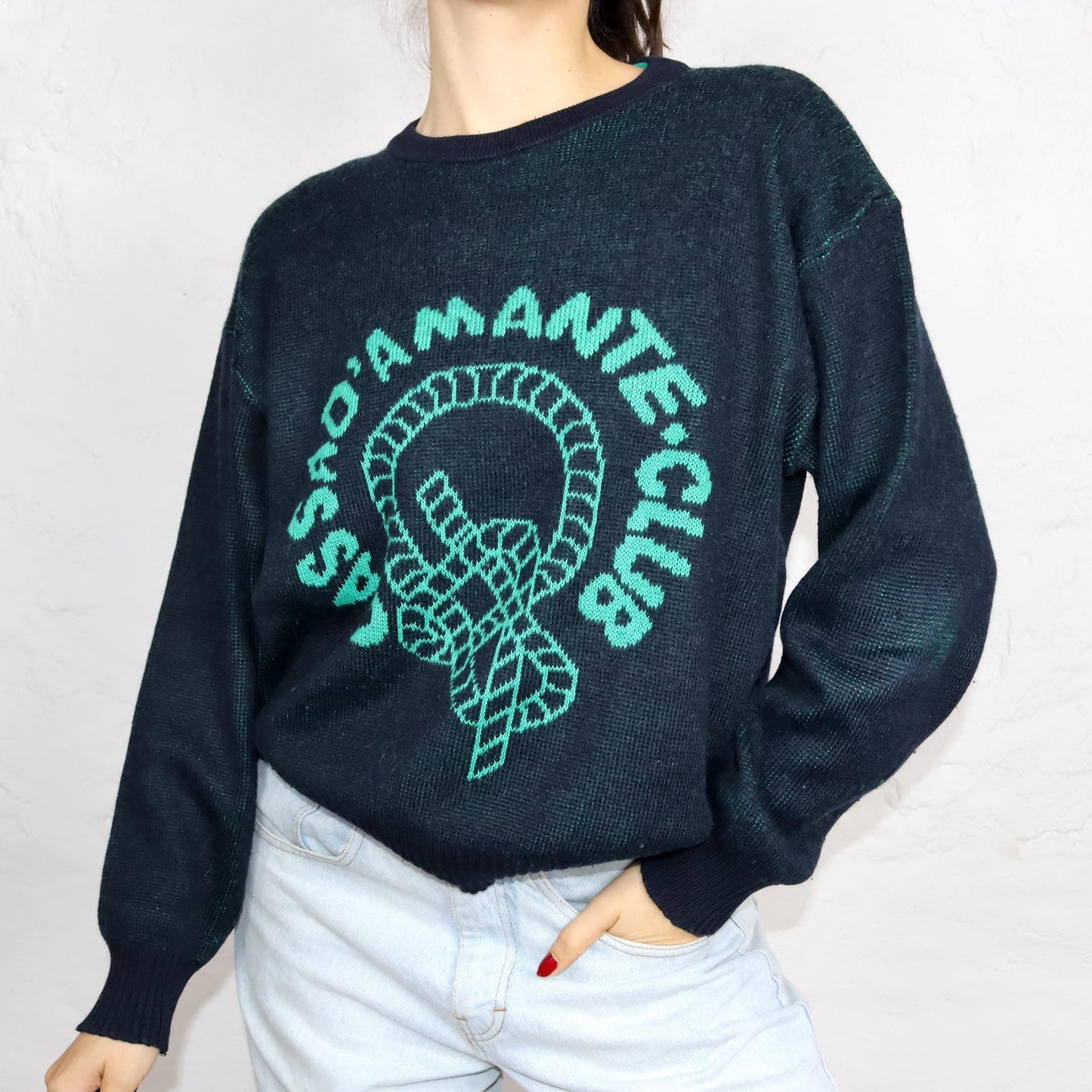 Vintage 80s 90s BLU STONE wool sweater sweater wool dark blue green M