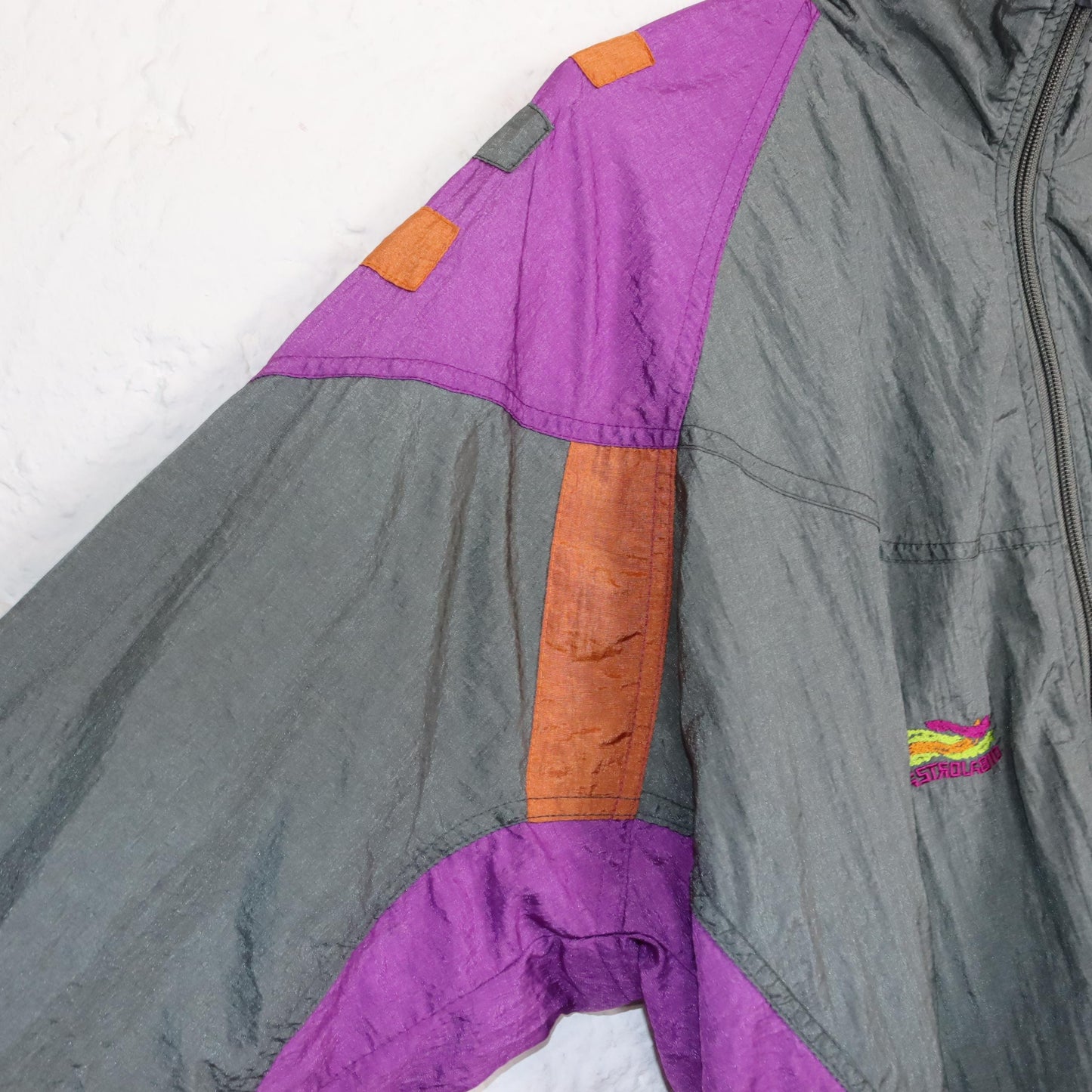 Vintage 80s 90s ASTROLAGIO tracksuit jacket stand-up collar shiny grey colorful M