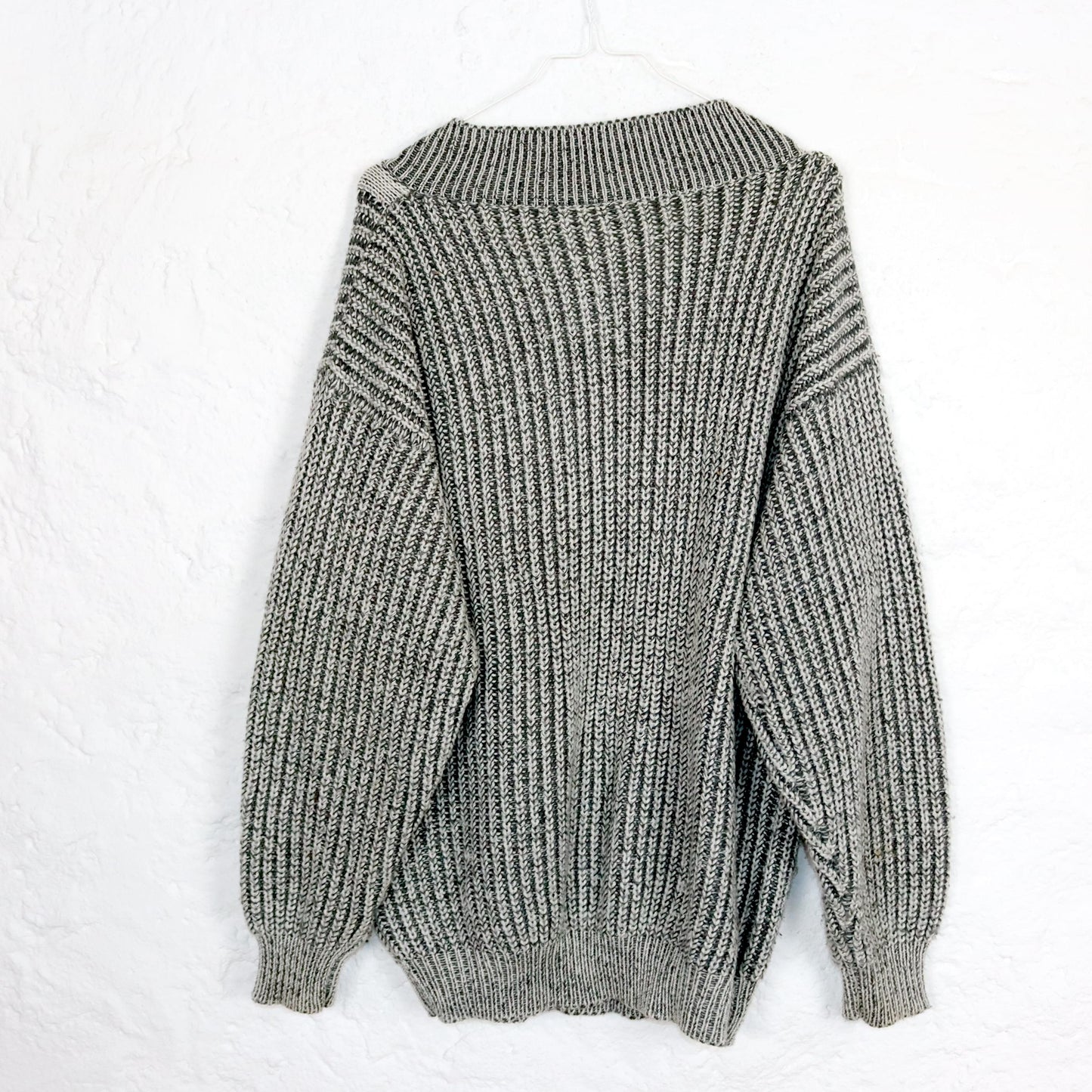 Vintage 80er 90er Pullover Wollpullover Wolle V-Ausschnitt grau 48 M/L