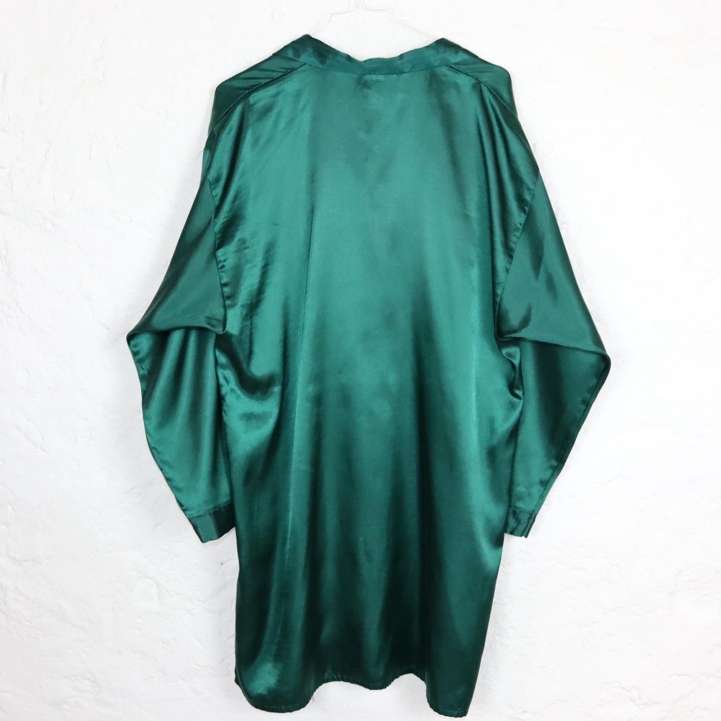 Vintage 80s 90s nightgown dress satin button-down shiny dark green M