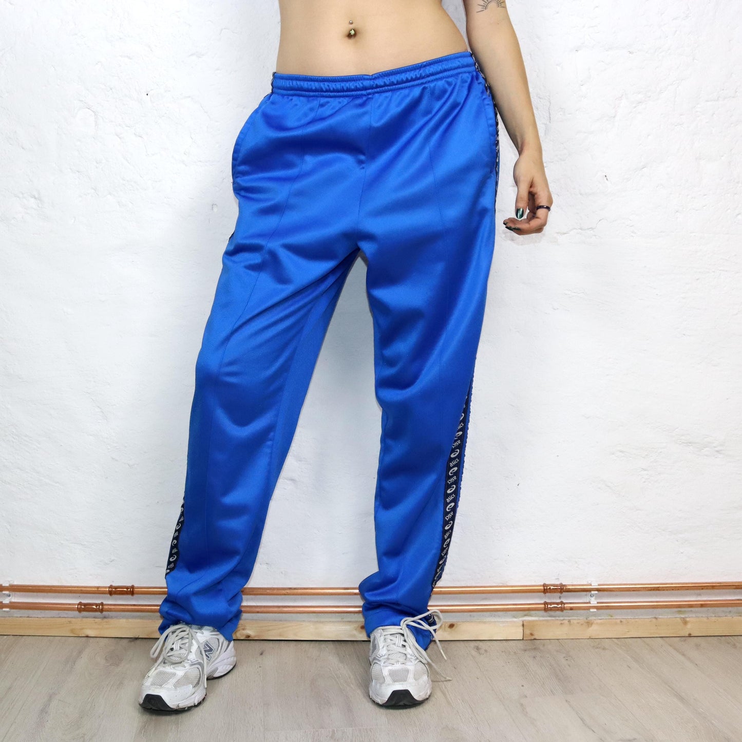 Vintage 80er 90er ASICS Trainingshose Jogginghose Baggy Pants blau XL
