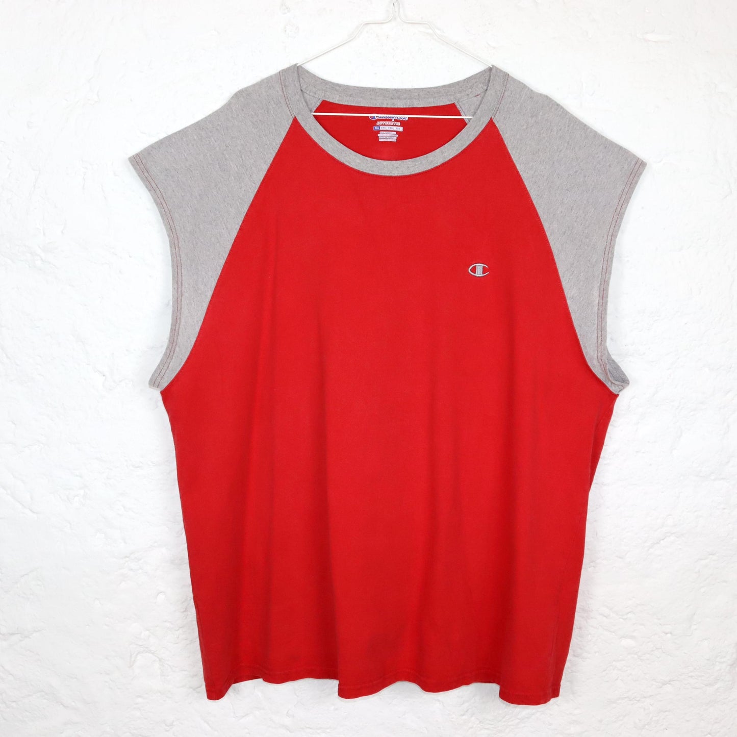 Vintage 80s 90s CHAMPION tank top short sleeve grey red XXL