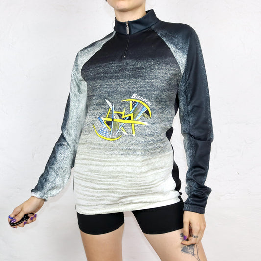 Vintage 80er 90er SMS SANTINI Fahrradtrikot langarm innen Fleece crazy pattern XL