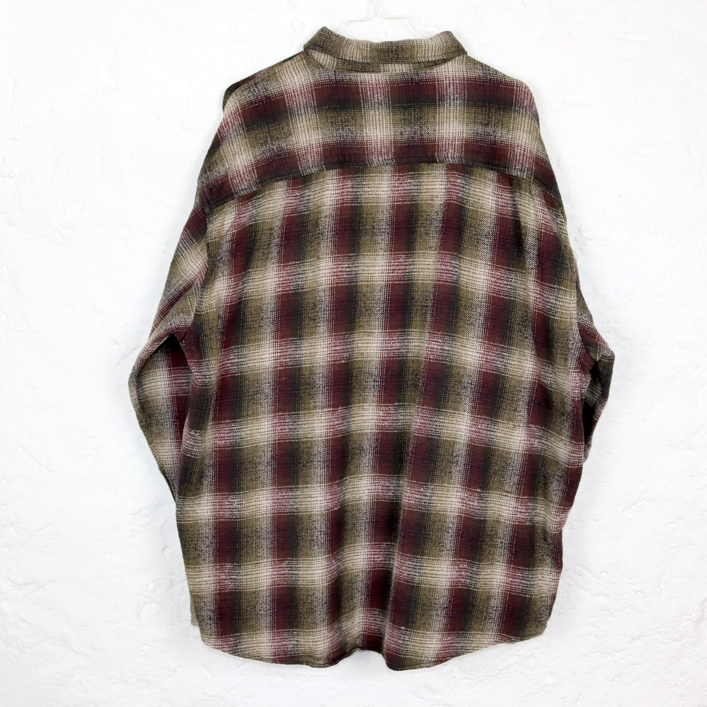 Vintage 80s 90s B flannel shirt long sleeve checked dark red khaki 43/44 S