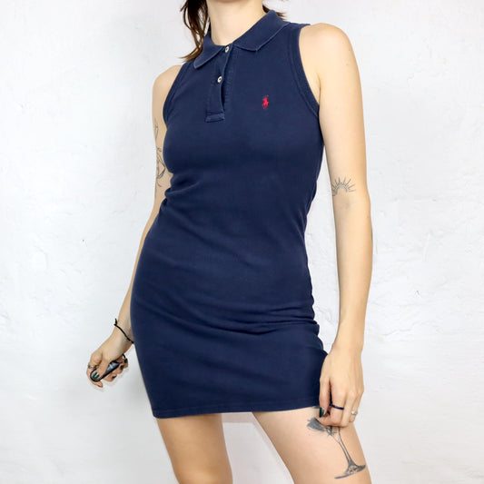 Vintage 80er 90er Polo by RALPH LAUREN Polokleid Minikleid eng ärmellos dunkelblau S/M