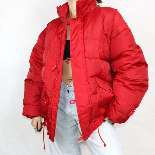 Vintage 80er 90er AMERICAN WEEKEND Pufferjacket Winterjacke Jacke gefüttert rot XL