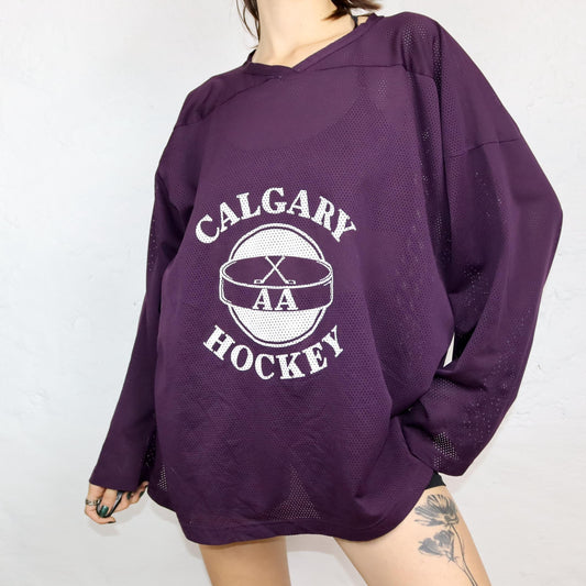 Vintage 80er 90er Hockey Trikot Shirt lila Calgary Hockey XXL