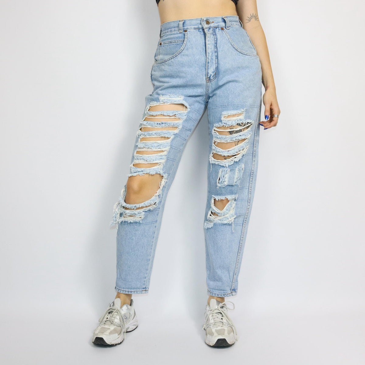 Vintage 80er 90er BLUE LOOK Jeans wasted look Löcher highwaist hellblau 38