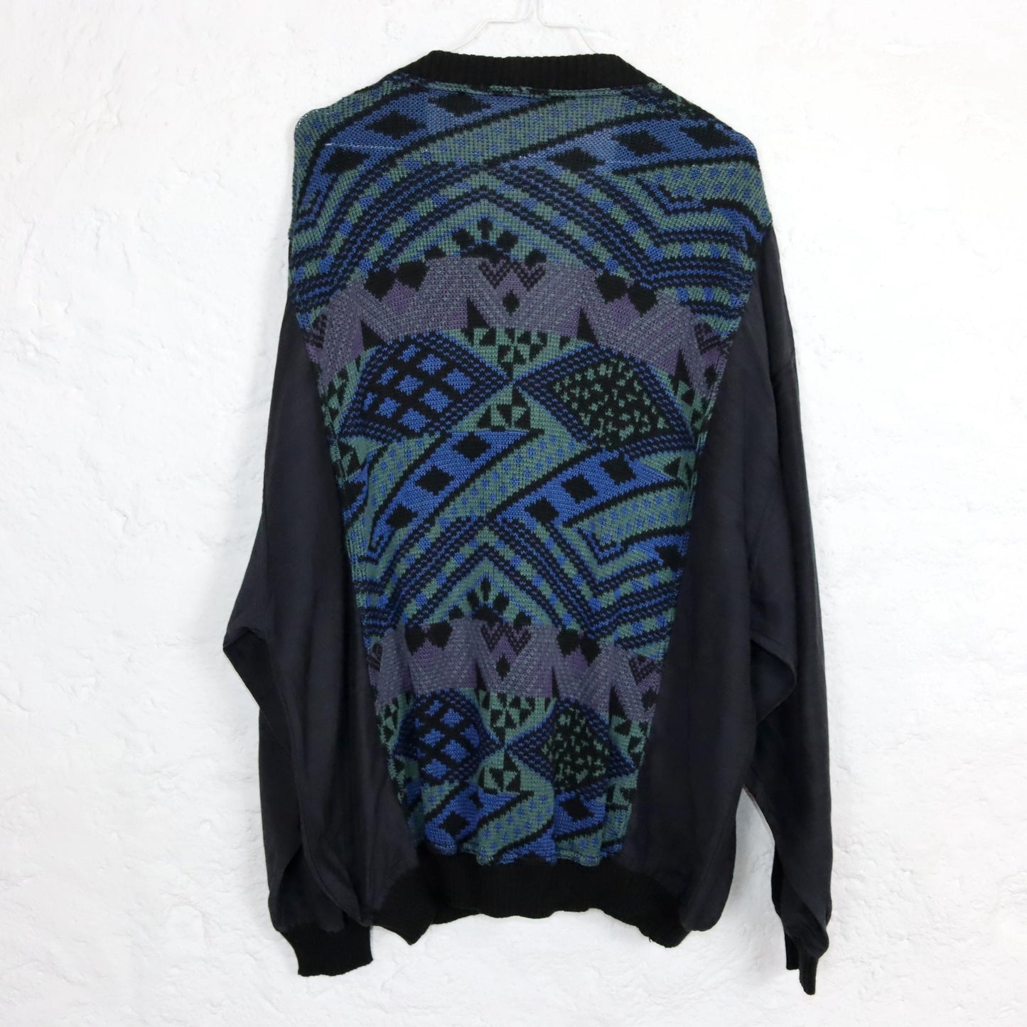 Vintage 80s 90s MANNA cardigan patterned button row blue XL 54