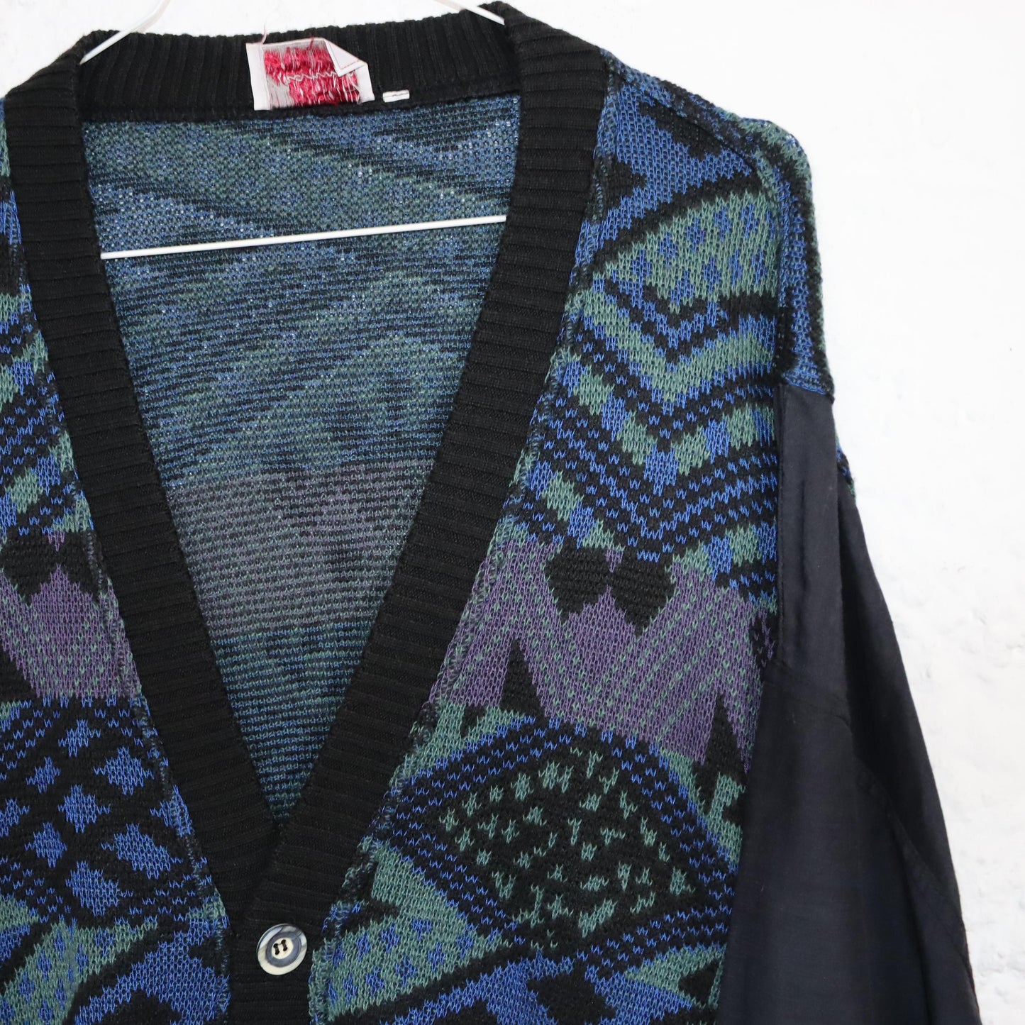 Vintage 80s 90s MANNA cardigan patterned button row blue XL 54