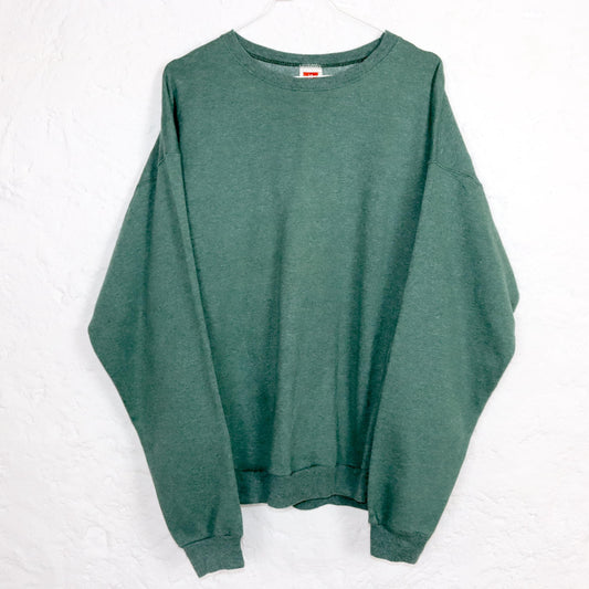 Vintage 80er 90er HANES Sweatshirt Pullover grün meliert Basic L