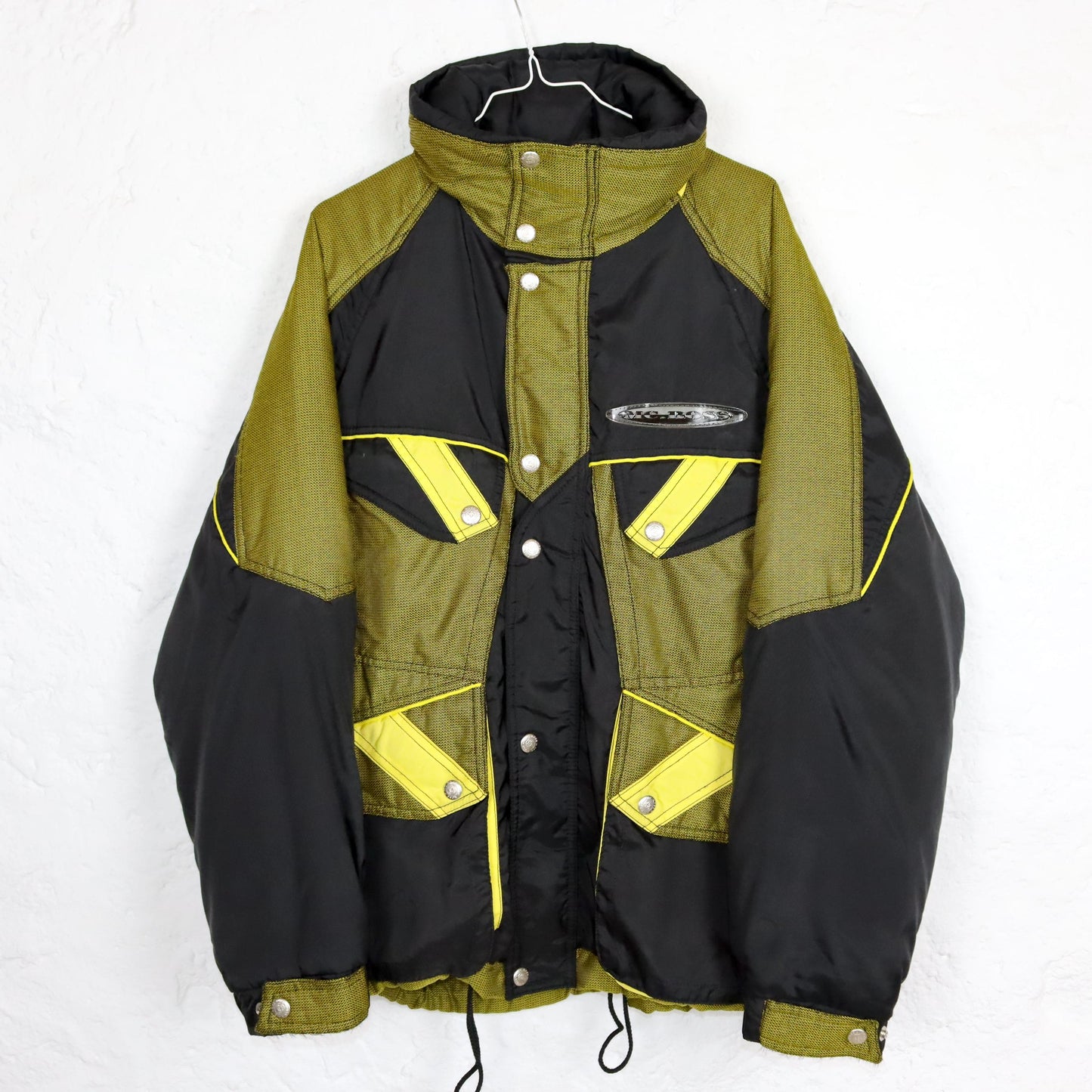 Vintage 80er 90er MC.ROSS Skijacke Winterjacke gefüttert schwarz gelb Stehkragen 48 L