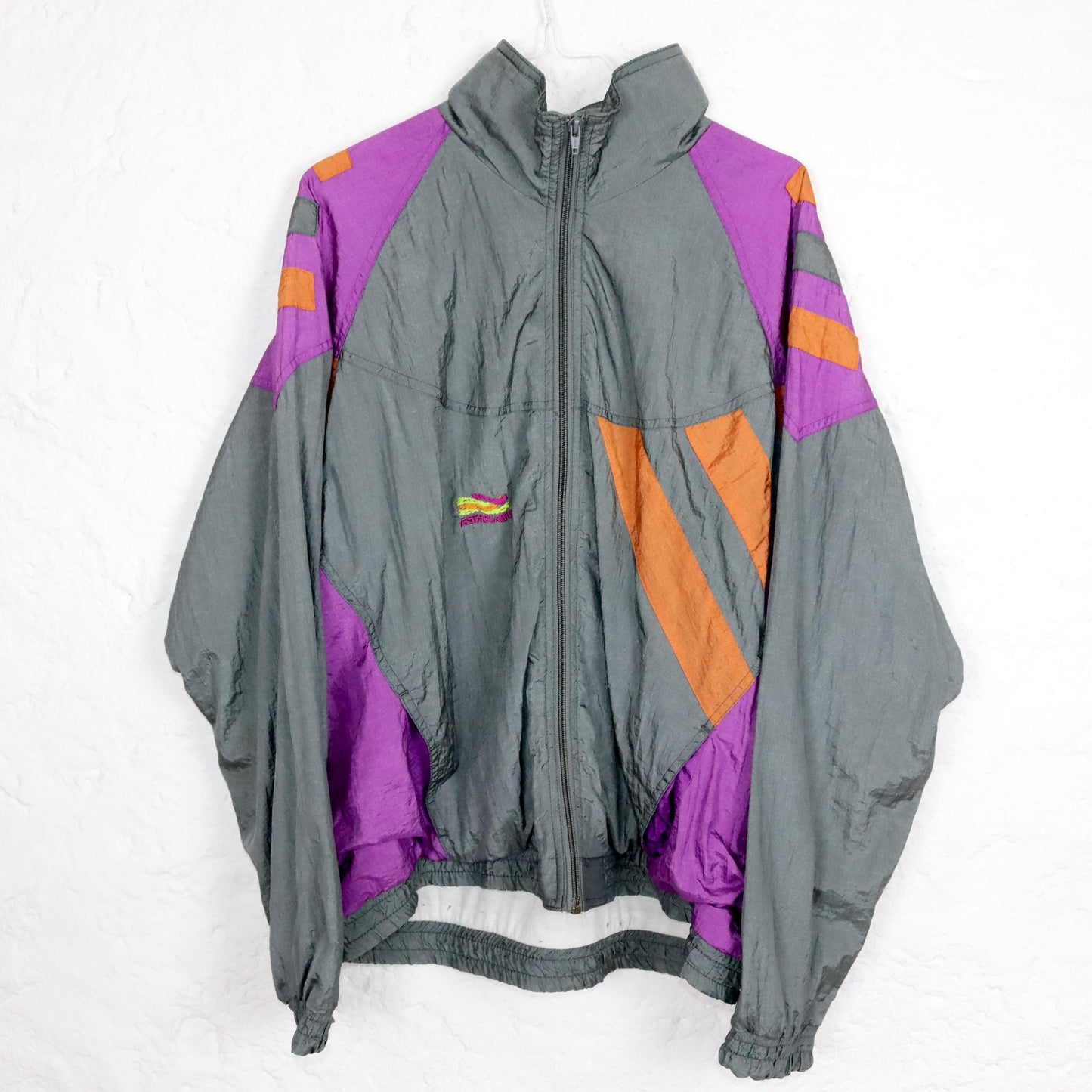 Vintage 80s 90s ASTROLAGIO tracksuit jacket stand-up collar shiny grey colorful M