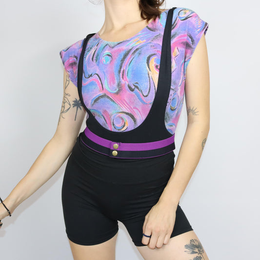 Vintage 80er 90er RODEO Body Aerobicbody Einteiler crazy pattern bunt schwarz M