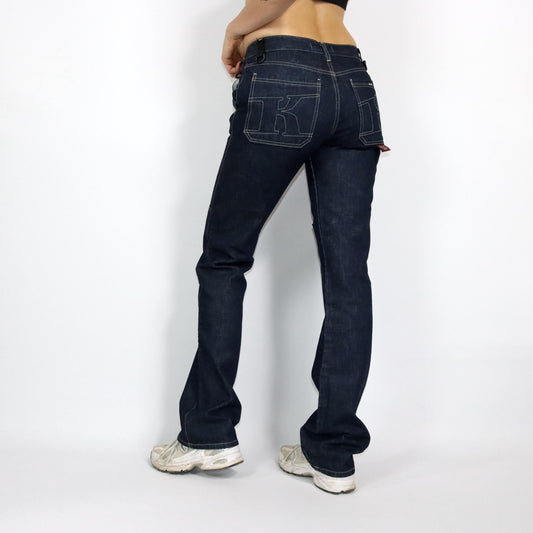 Vintage 80er 90er Y2k KILLAH Jeans hose gerades Bein dunkelblau low waist Hüfthose Deadstock W31