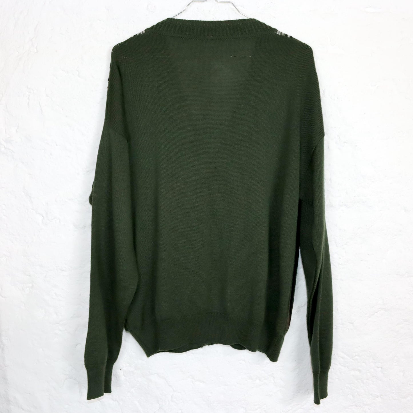 Vintage 80er 90er Strickjacke Cardigan gemustert dunkelgrün Knopfleiste 52 L