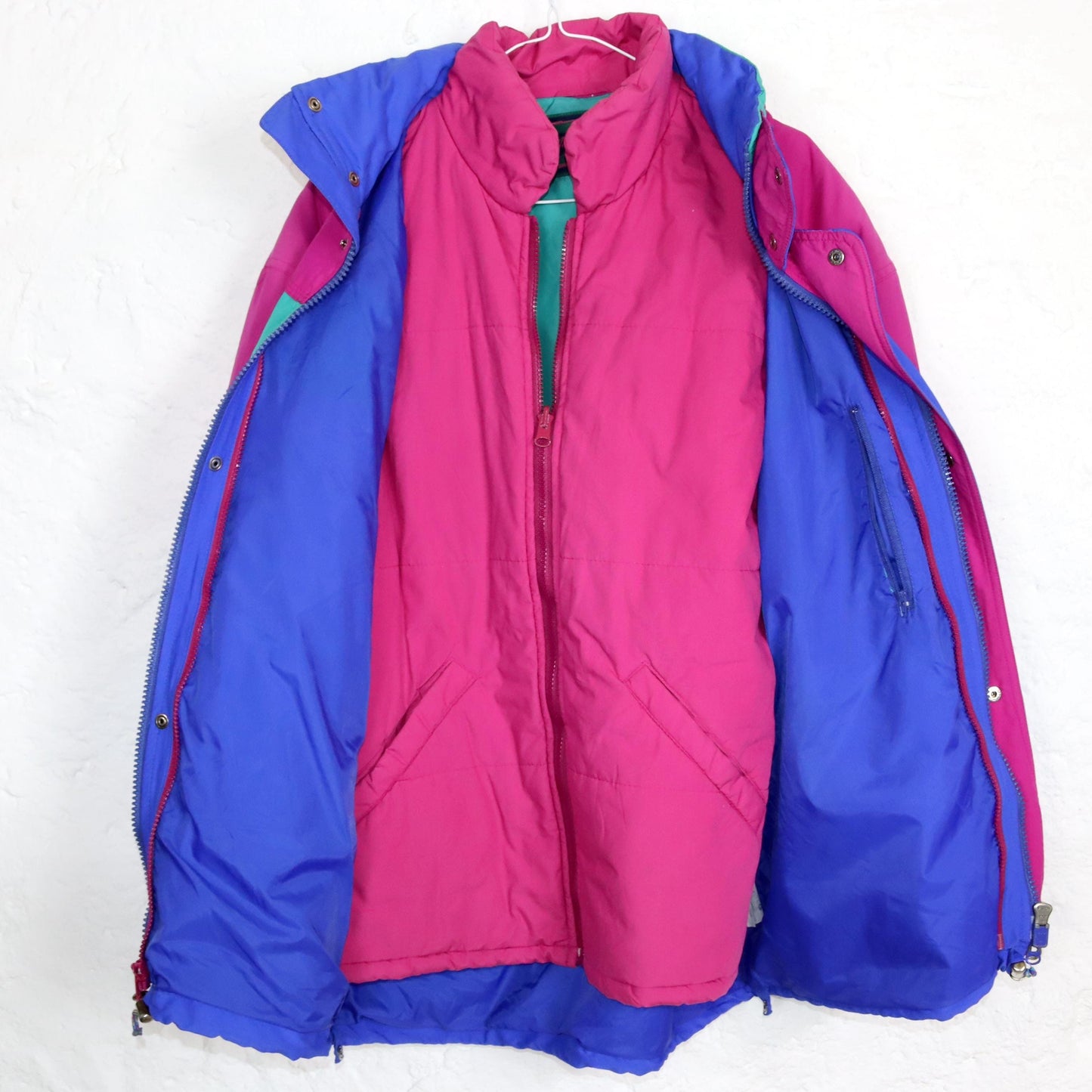Vintage 80s 90s FILA Magic Line 2in1 winter jacket rain jacket windbreaker 2 jackets blue turquoise pink 46 S
