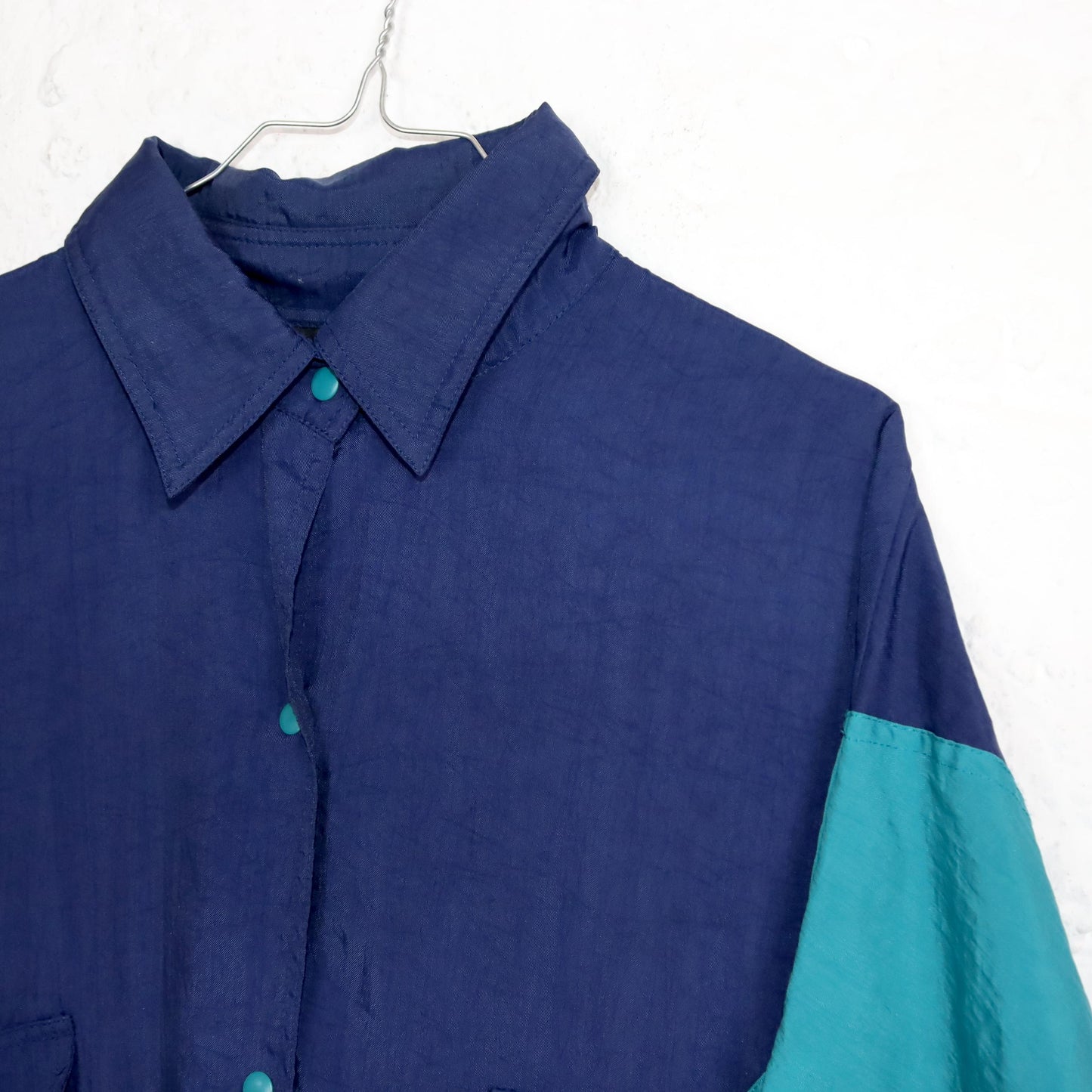 Vintage 80s 90s ADIDAS rain jacket windbreaker collar dark blue turquoise D4 S