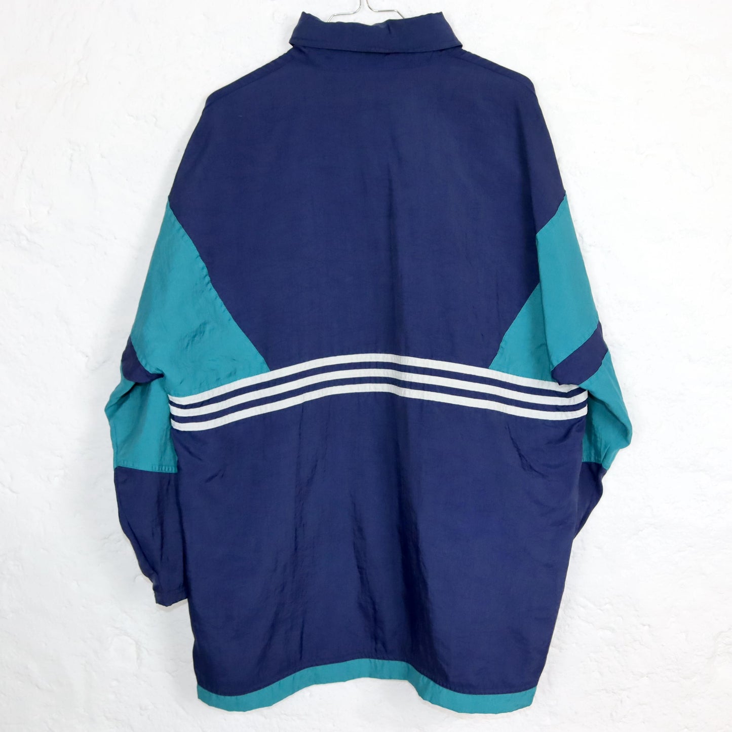 Vintage 80s 90s ADIDAS rain jacket windbreaker collar dark blue turquoise D4 S