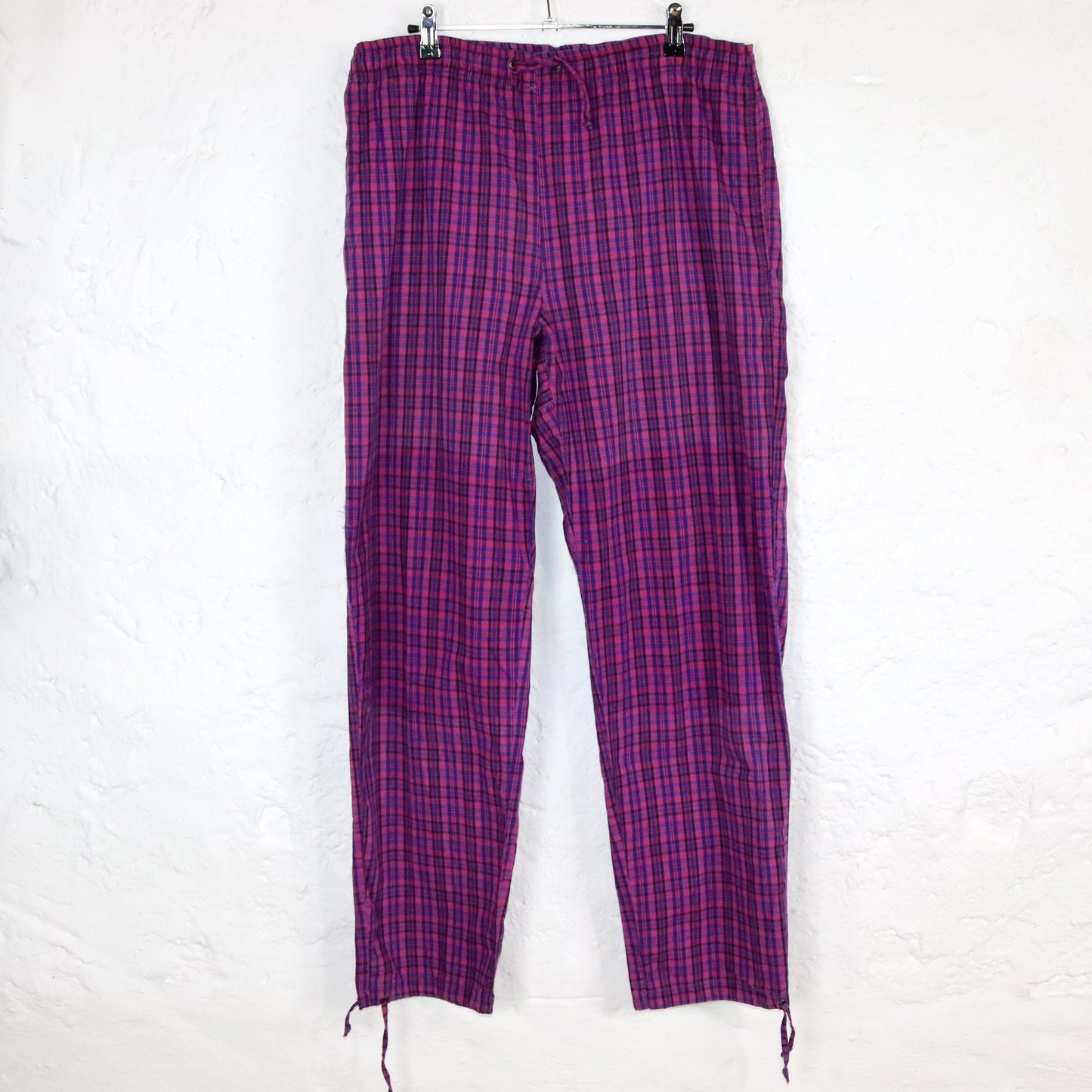 Vintage 80s 90s BAILO pants baggy pants checked tracksuit pants lounge pants pink dark blue XL