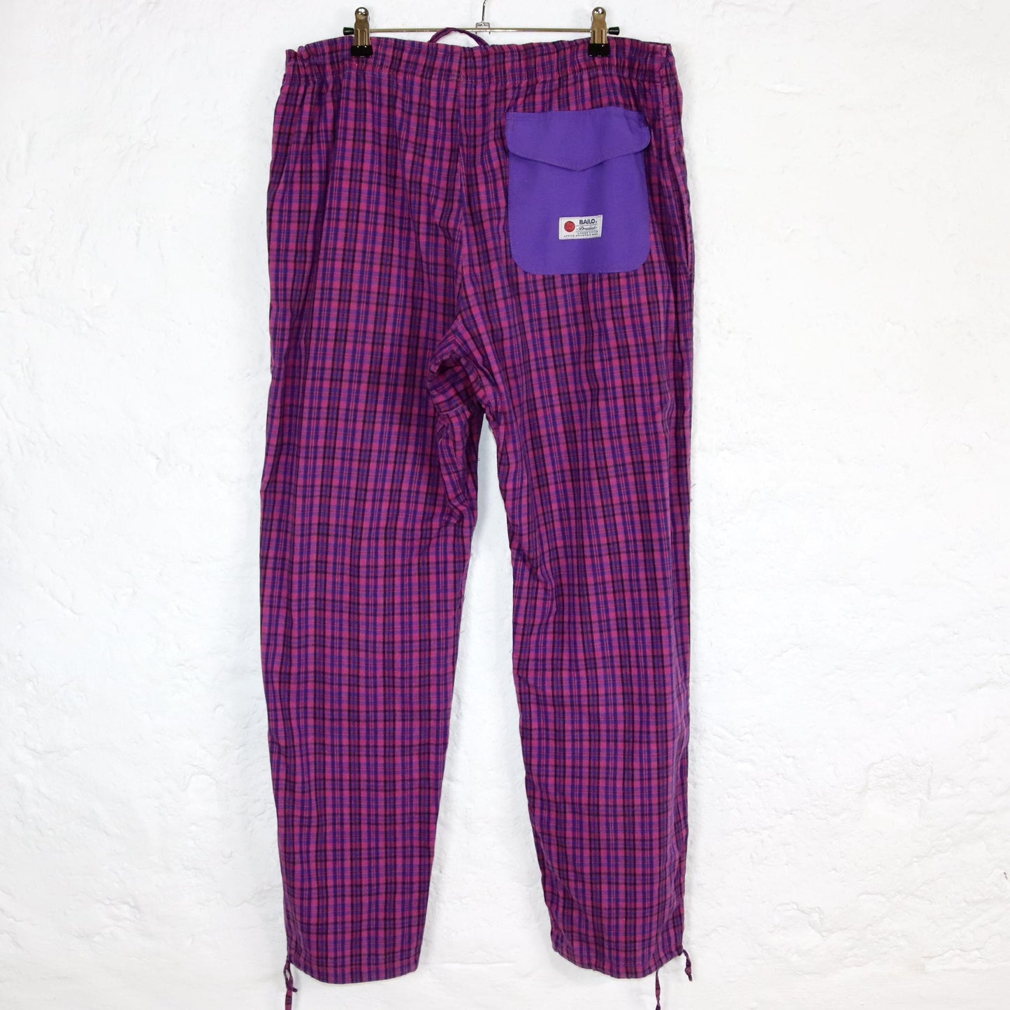 Vintage 80s 90s BAILO pants baggy pants checked tracksuit pants lounge pants pink dark blue XL