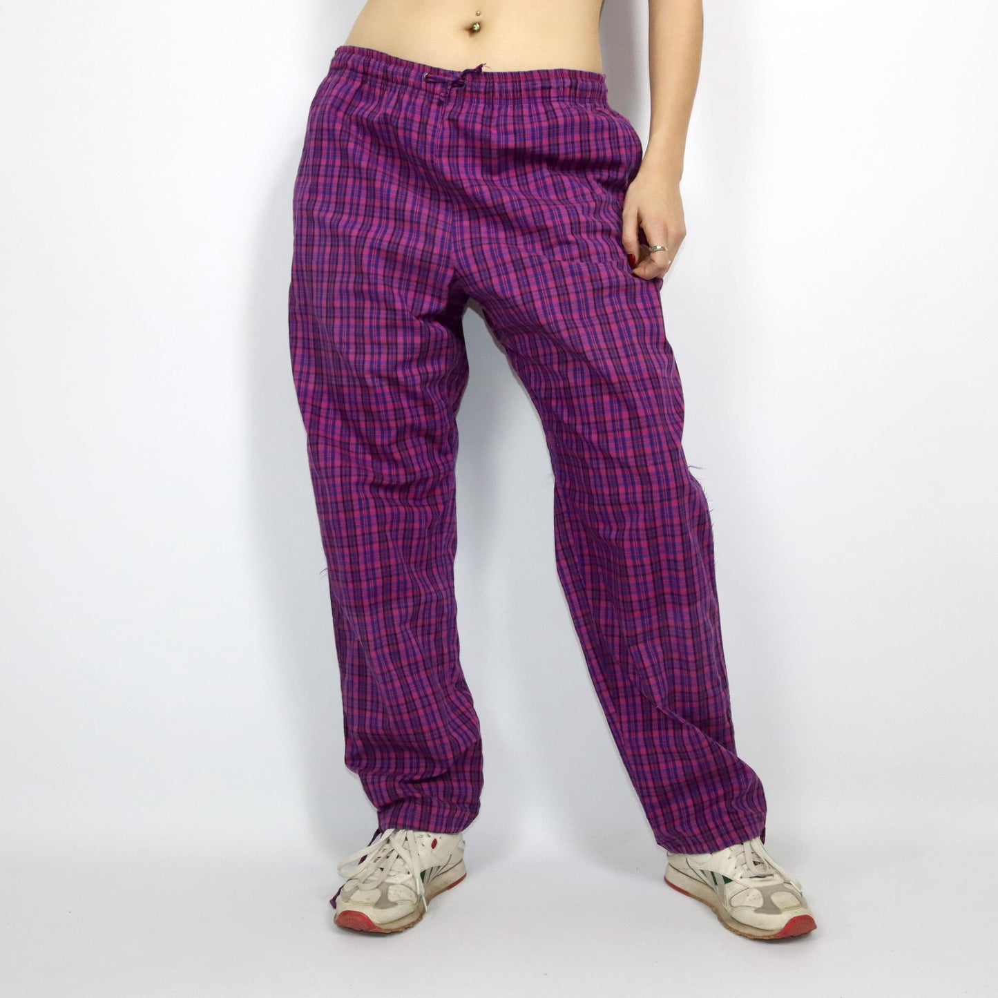 Vintage 80s 90s BAILO pants baggy pants checked tracksuit pants lounge pants pink dark blue XL