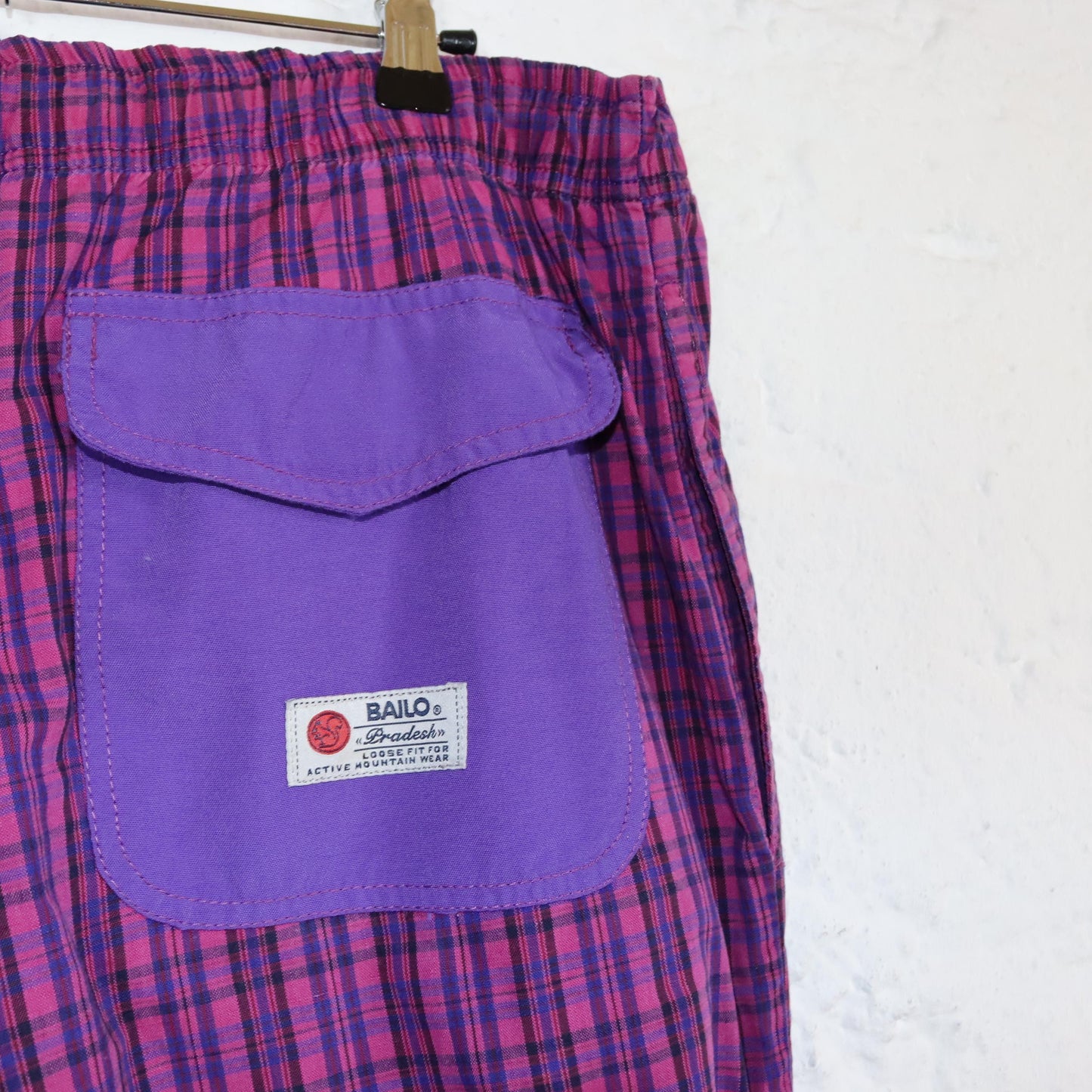 Vintage 80s 90s BAILO pants baggy pants checked tracksuit pants lounge pants pink dark blue XL