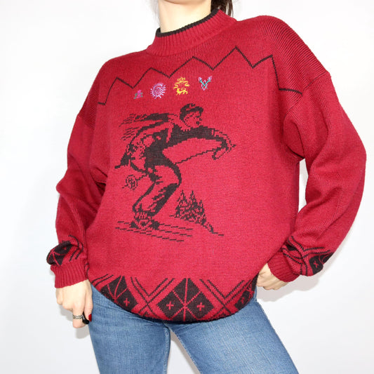Vintage 80er 90er ROYAL MILITARY School Wollpullover Pullover ski Stickerei XL